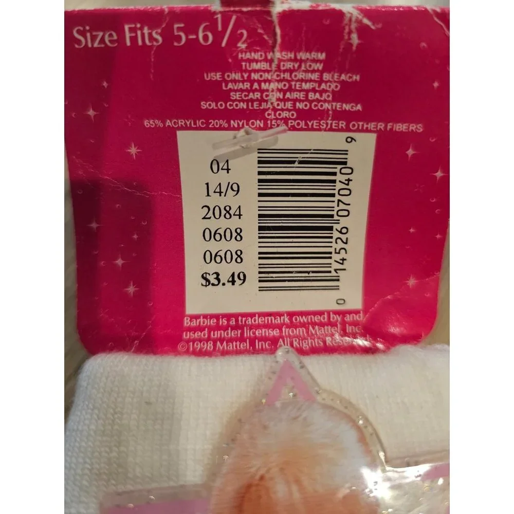 Barbie Vintage Star Glitter White Socks Girls Kids Fits Shoe Size 5 - 6.5 NEW